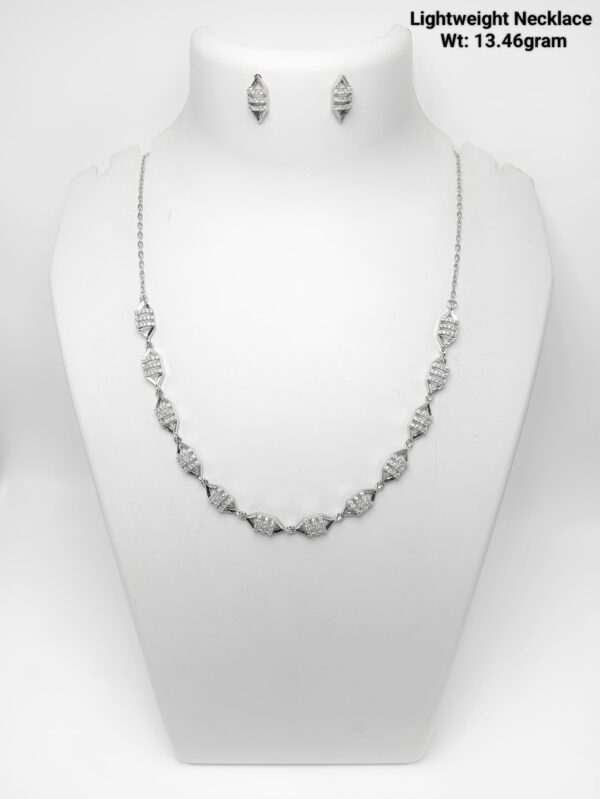 Elegant 92.5 Silver CZ-Accented Necklace with Matching Studs - 13g