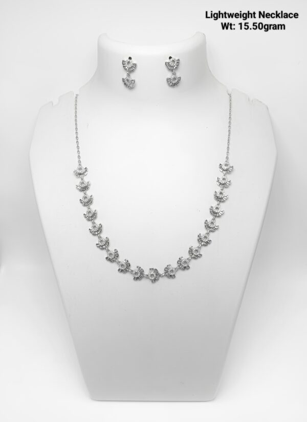Elegant 92.5 Silver CZ-Accented Necklace with Matching Studs- 15g