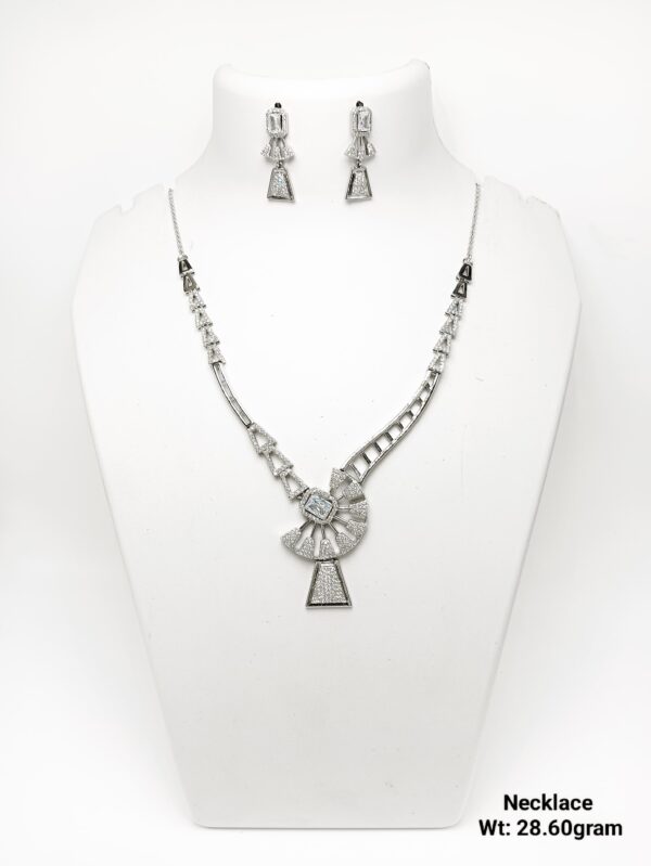 Elegant 92.5 Silver CZ-Accented Necklace Set with Matching Studs-28g
