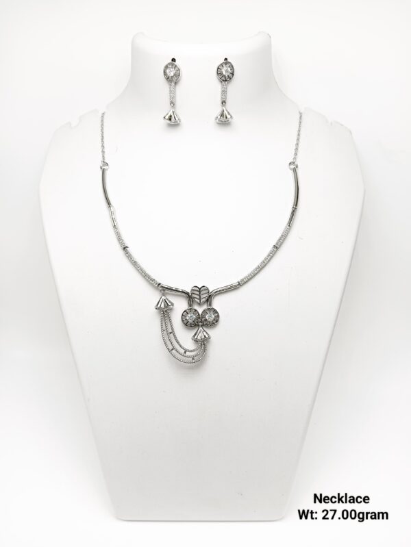 Elegant 27g 92.5 Silver CZ-Accented Necklace Set with Matching Studs