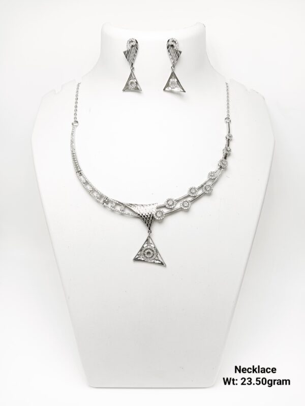 Elegant 23g 92.5 Silver CZ-Accented Necklace Set with Matching Studs