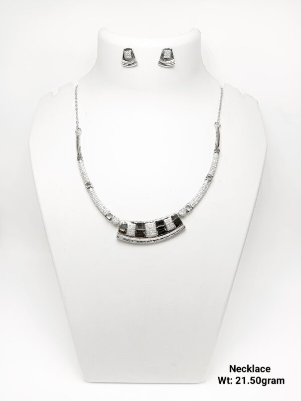 Elegant 21g 92.5 Silver CZ-Accented Necklace Set with Matching Studs