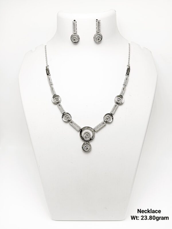 Elegant 92.5 Silver CZ-Accented Necklace with Matching Studs - 23g