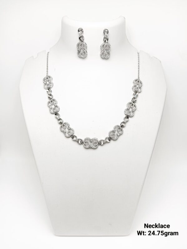 Elegant 92.5 Silver CZ-Accented Necklace with Matching Studs - 24g