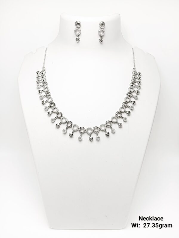 Elegant 92.5 Silver CZ-Accented Necklace with Matching Studs - 27g