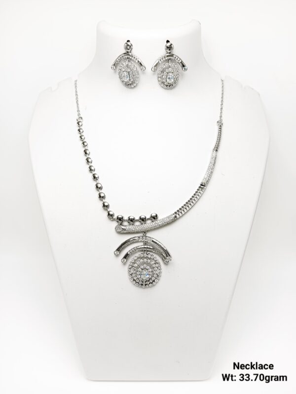 Elegant 92.5 Silver CZ-Accented Necklace with Matching Studs - 33g