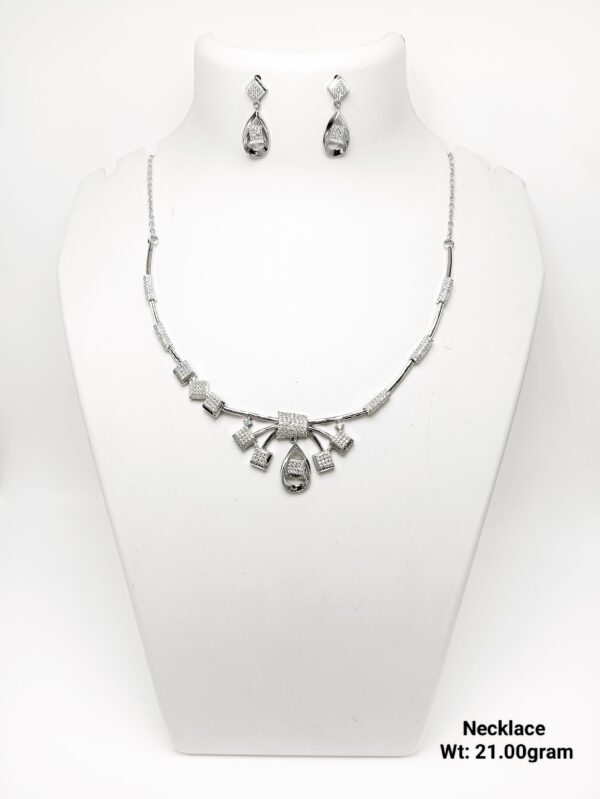 Elegant 92.5 Silver CZ-Accented Necklace with Matching Studs - 21g