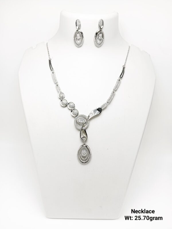 Elegant 92.5 Silver CZ-Accented Necklace with Matching Studs - 26g