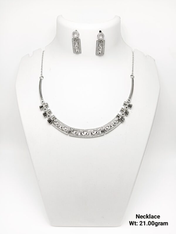 Elegant 92.5 Silver CZ-Accented Necklace with Matching Studs - 21g