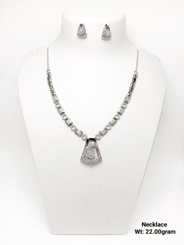 Elegant 92.5 Silver CZ-Accented Necklace with Matching Studs - 22g