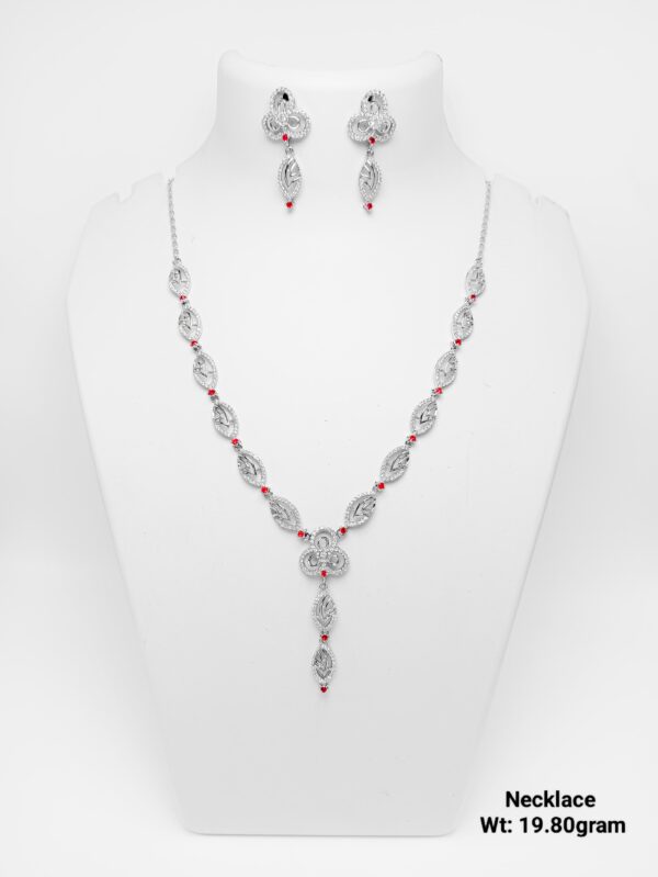 Elegant 92.5 Silver CZ-Accented Necklace with Matching Studs - 19g