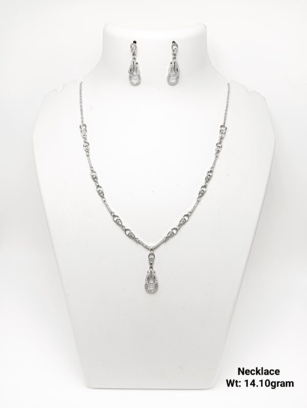 Elegant 92.5 Silver CZ-Accented Necklace with Matching Studs - 14g