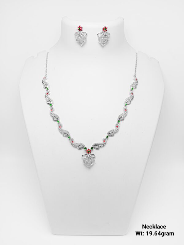 Elegant 92.5 Silver CZ-Accented Necklace with Matching Studs - 19g