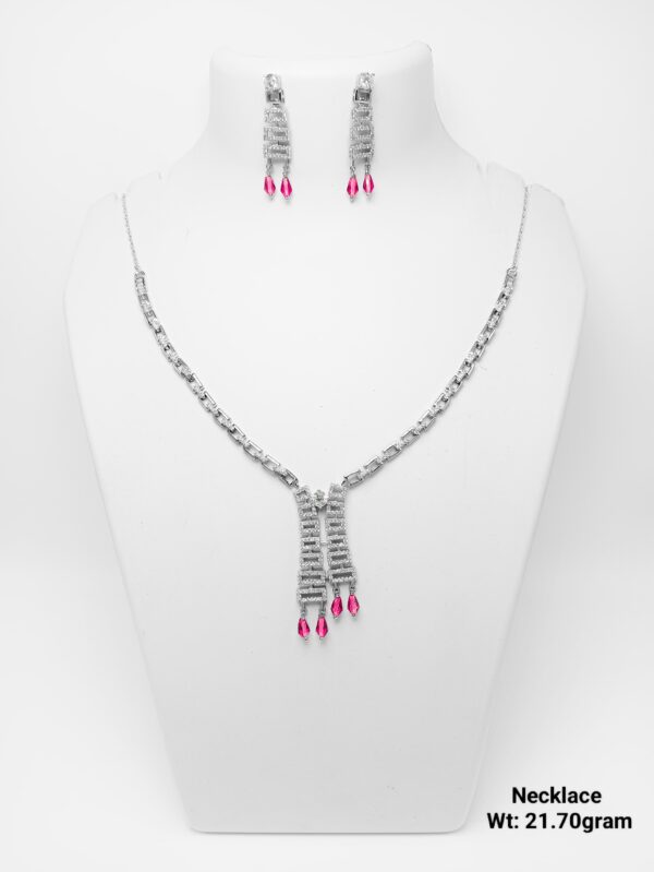 Elegant 92.5 Silver CZ-Accented Necklace with Matching Studs - 21g