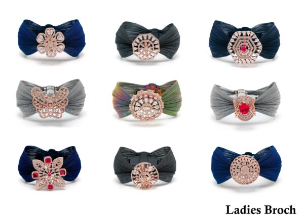 Elegant 925 Ladies Saree Brooch with CZ Stones & Colored Mesh Belt