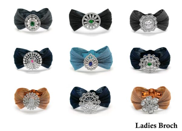 Luxury Crystal Solitaire Brooch with Metallic Fabric Strap