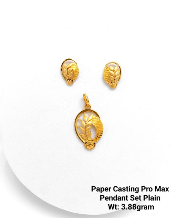 Paper Casting Gold Pendant Set Plain including Earrings 4