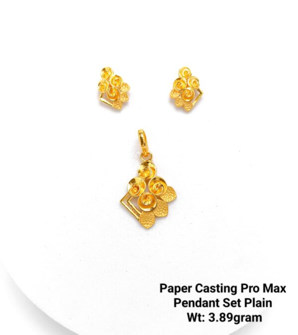 Paper Casting Gold Pendant Set Plain including Earrings 5