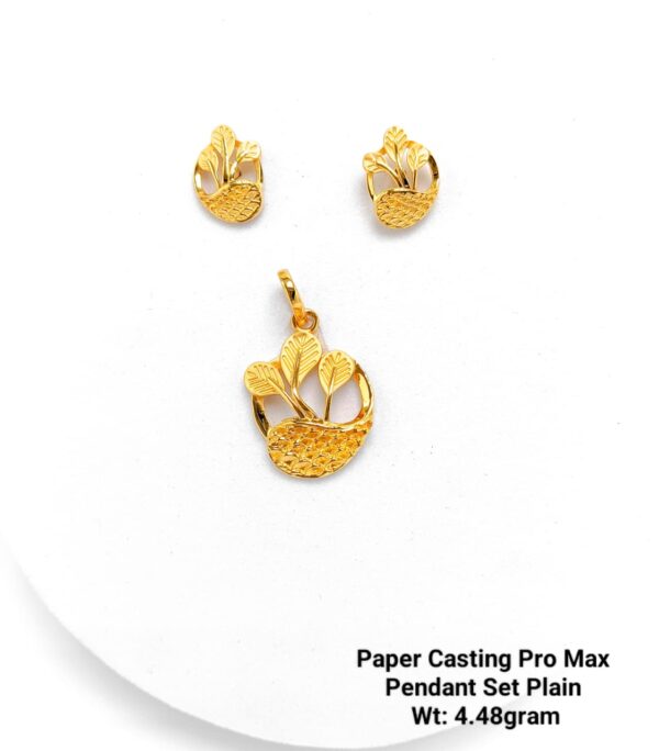 Paper Casting Gold Pendant Set Plain including Earrings 11