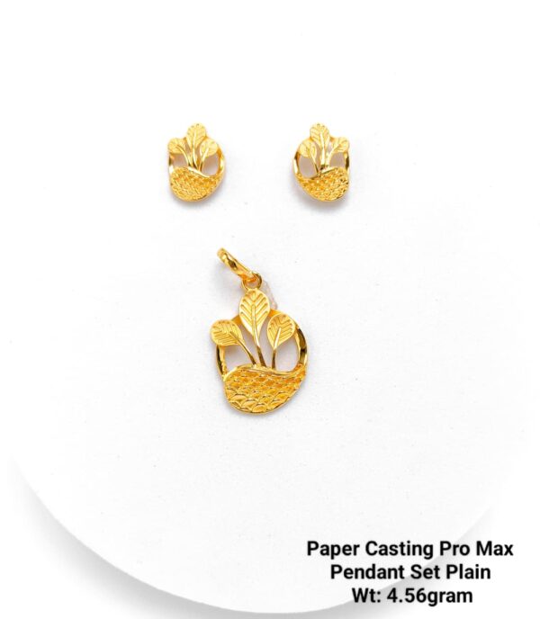 Paper Casting Gold Pendant Set Plain including Earrings 17