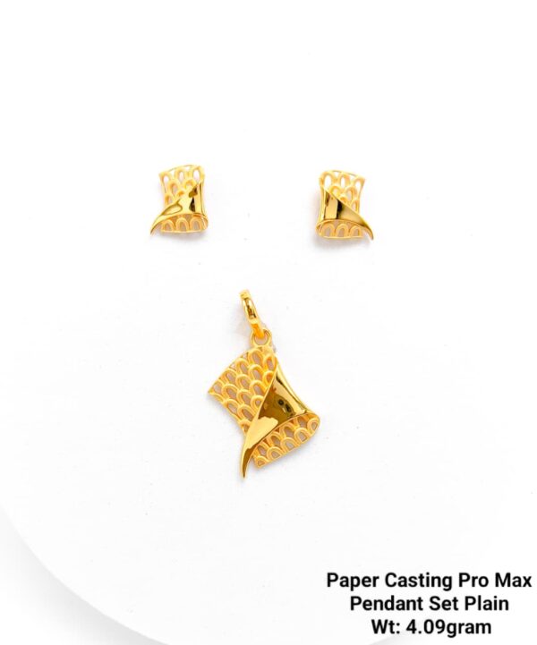 Paper Casting Gold Pendant Set Plain including Earrings 27