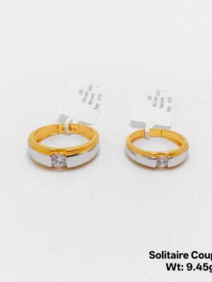 gold solitaire couple ring