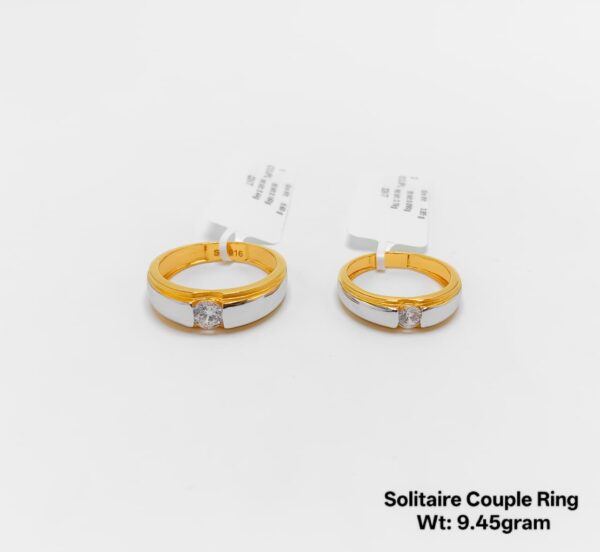 gold solitaire couple ring