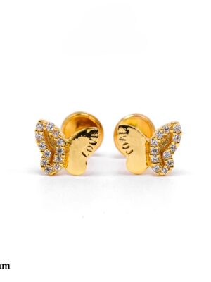 Dainty Yellow Gold Butterfly Earrings with Sparkling Cubic Zirconia Wings