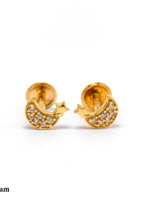 18k Gold Plated Celestial Moon Star Studs with Cubic Zirconia & Screw Backs
