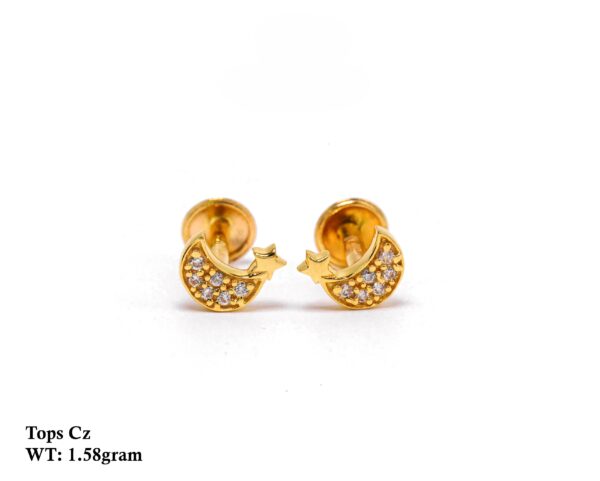 18k Gold Plated Celestial Moon Star Studs with Cubic Zirconia & Screw Backs