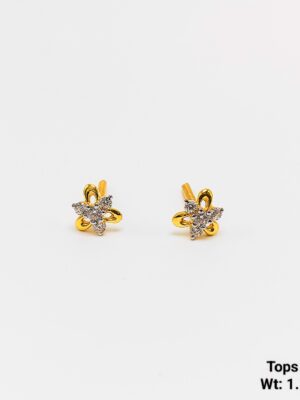 Tri-Petal Floral Gold Stone Stud Earrings
