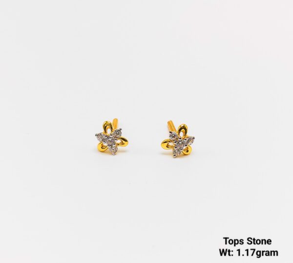 Tri-Petal Floral Gold Stone Stud Earrings