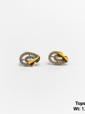 Modern Swirl & Heart Gold Stone Stud Earrings