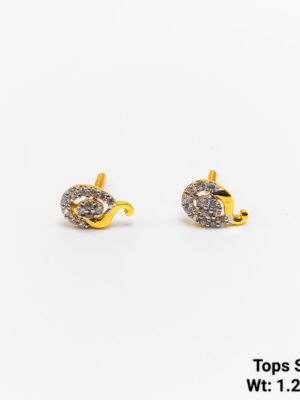 Gold Paisley Mango Motif Stone Stud Earrings