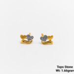 Twin Heart Wave Gold Ear Tops Stone Studded 1.66g
