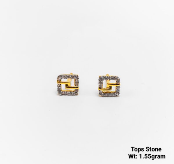 Geometric Square Greek Key Gold Studs - 1.55g Stone Tops