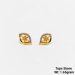 Eye shaped fancy gold ear studs for girls college wear stone studded