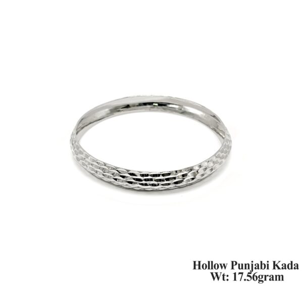 925 Sterling Silver Hollow Punjabi Kada with Diamond Cut Texture - Lightweight Daily Wear 17.5g