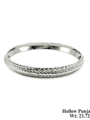 Stylish Chevron Arrow Cut Hollow Silver Kada for Men - Modern Punjabi Sikh Design 23.7g