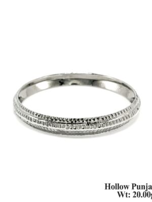 Classic Ribbed Texture Hollow Silver Punjabi Kada - Traditional Sikh Kara for Men 20g