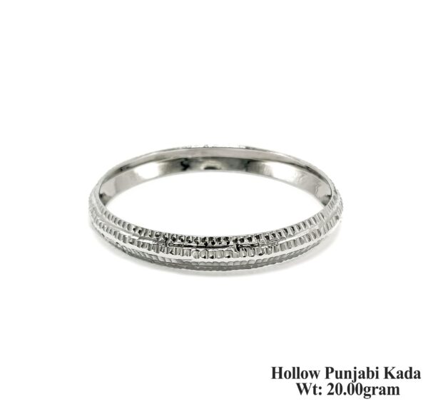 Classic Ribbed Texture Hollow Silver Punjabi Kada - Traditional Sikh Kara for Men 20g