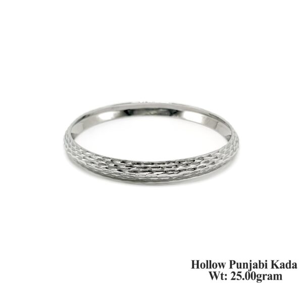 Heavy Look Hollow Silver Punjabi Kada with Deep Diamond Cuts - Sparkle Finish 25g