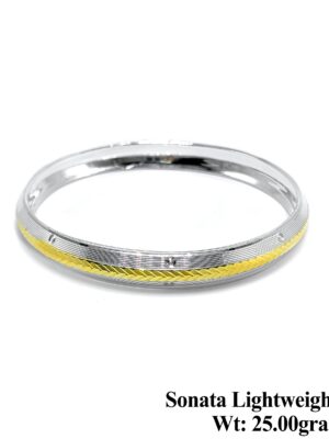 Sleek 925 Silver Mens Kada with Gold Strip - Minimalist Design