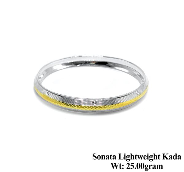 Sleek 925 Silver Mens Kada with Gold Strip - Minimalist Design