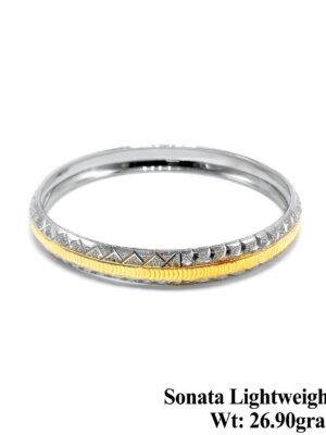 Two-Tone 925 Silver Kada with Gold Center - Criss Cross Texture