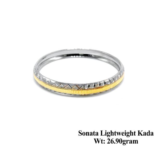 Two-Tone 925 Silver Kada with Gold Center - Criss Cross Texture