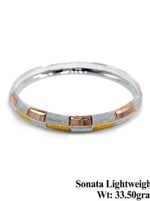Tri-Tone 925 Silver Mens Kada - Rose Gold & Yellow Gold Plated