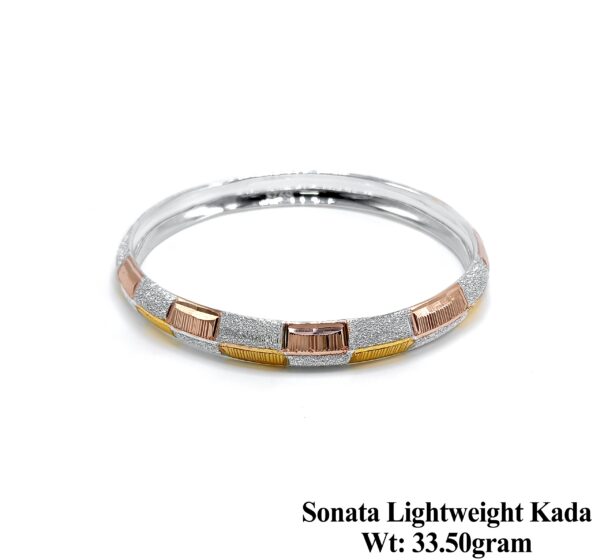 Tri-Tone 925 Silver Mens Kada - Rose Gold & Yellow Gold Plated
