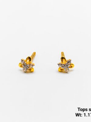 Small Gold Floral CZ Studs - Minimalist Star Design Tops