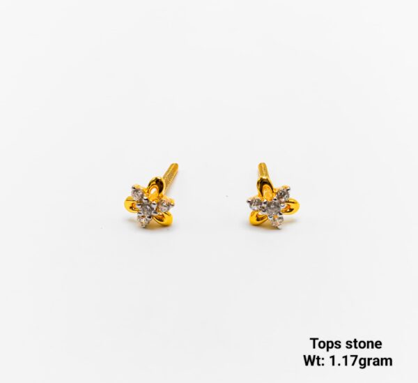 Small Gold Floral CZ Studs - Minimalist Star Design Tops